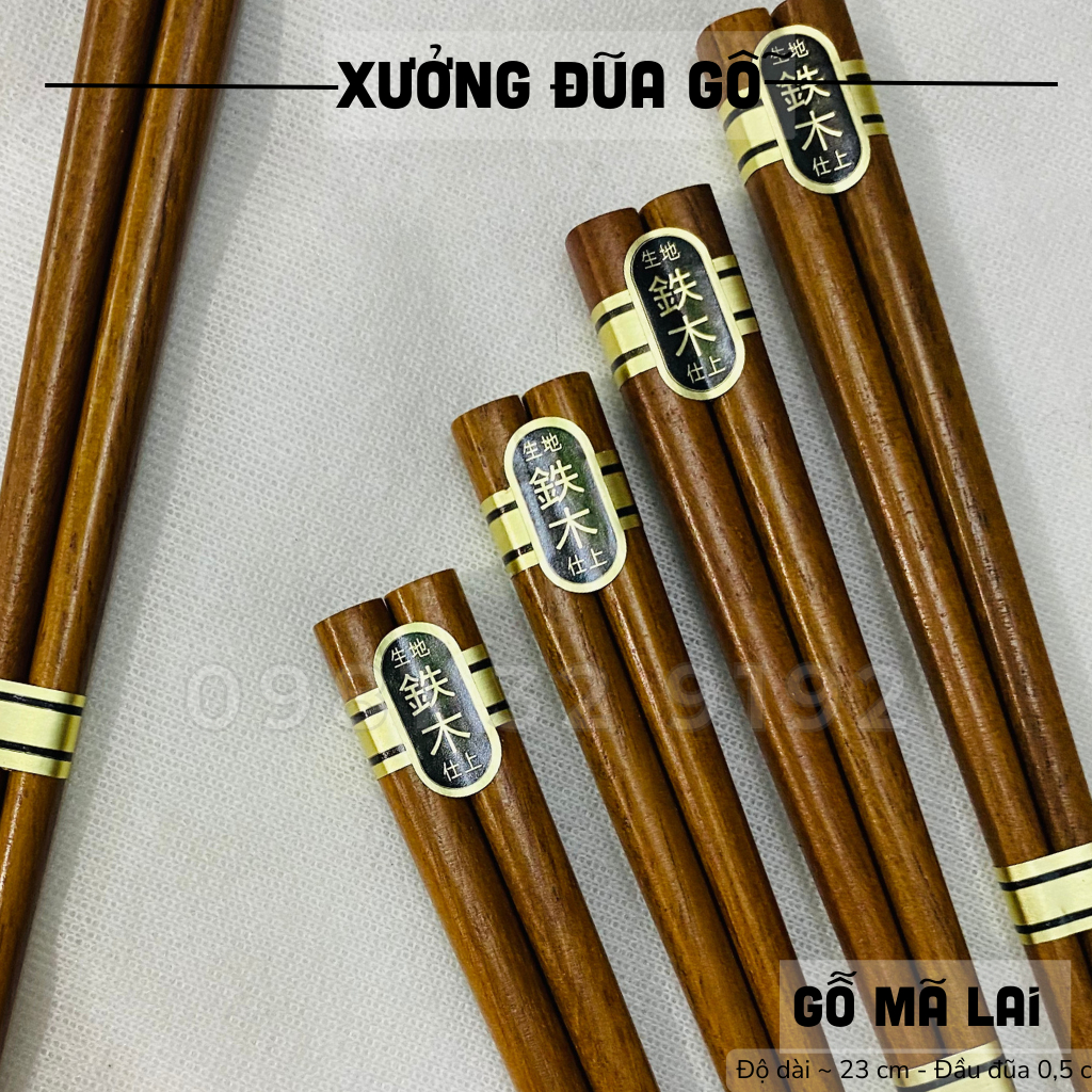 Bộ 10 đôi đũa gỗ Mã Lai vân gỗ tự nhiên không nhuộm màu xuất Nhật