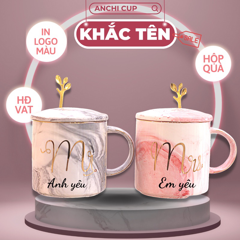 Cốc sứ CẶP ĐÔI Mr&Mrs - HÌNH THẬT quà tặng ý nghĩa cực đẹp, ly sứ KHẮC TÊN THEO YÊU CẦU, HỘP QUÀ TẶNG