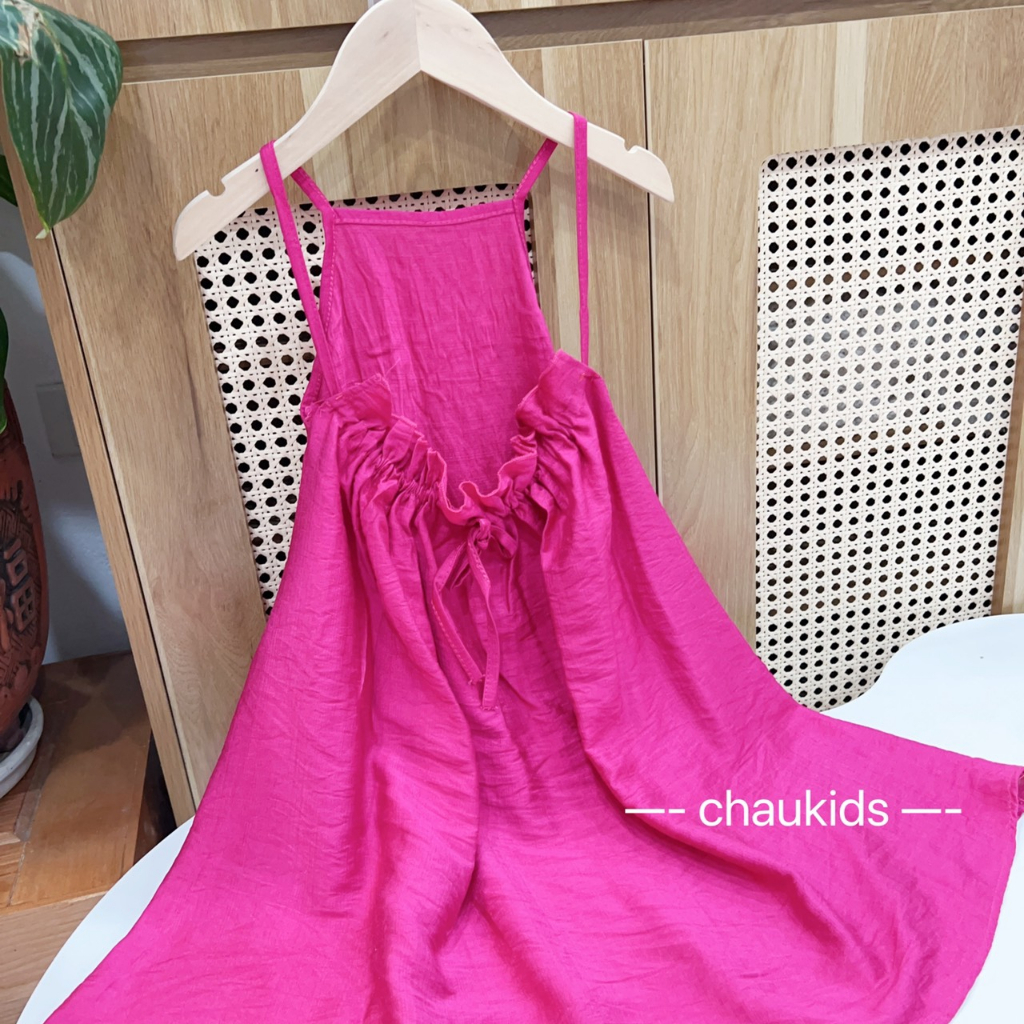 Váy maxi dài thướt tha mặc đi biển vải đũi cho bé gái