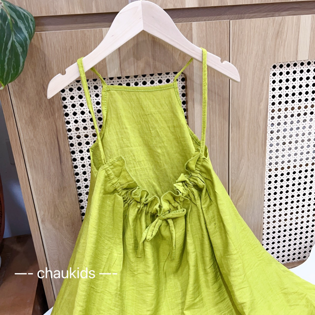 Váy maxi dài thướt tha mặc đi biển vải đũi cho bé gái