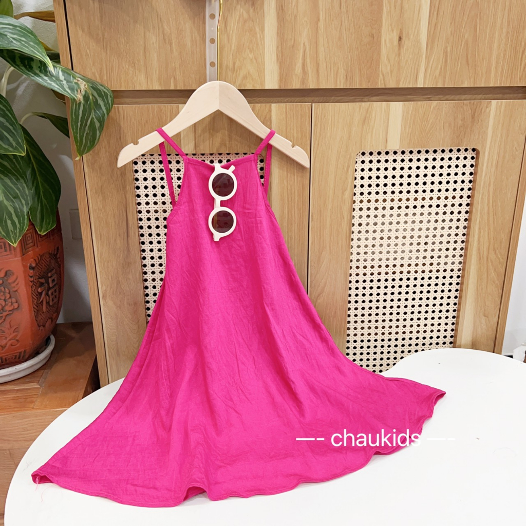 Váy maxi dài thướt tha mặc đi biển vải đũi cho bé gái