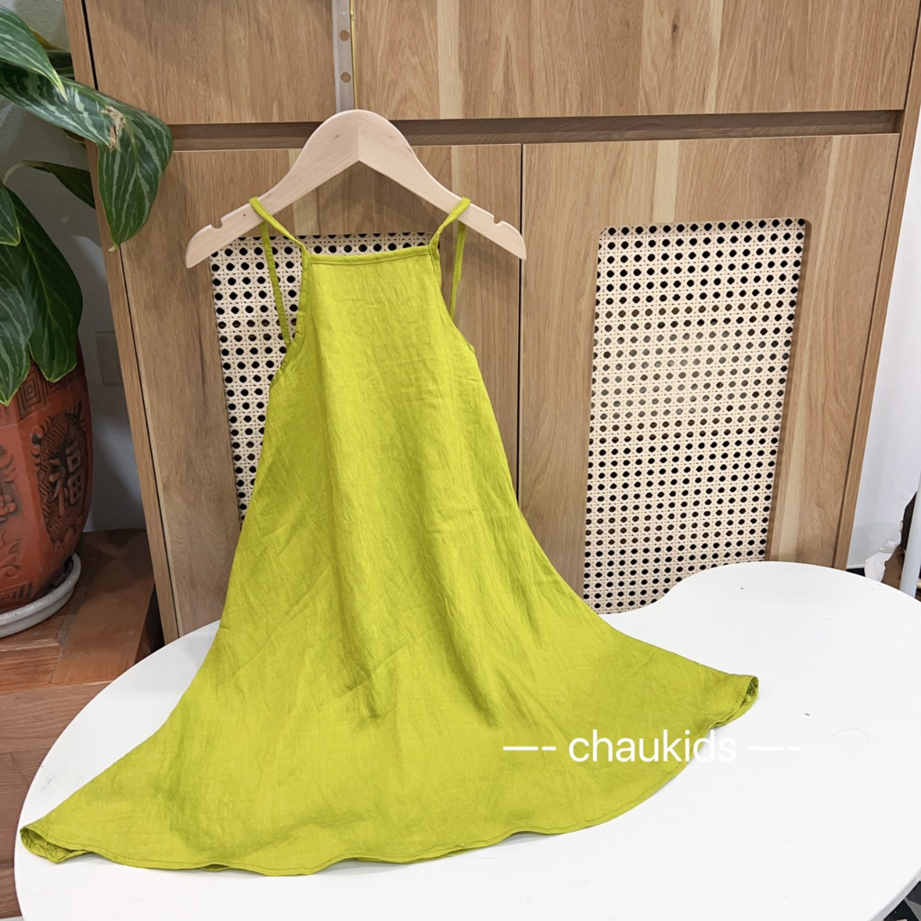 Váy maxi dài thướt tha mặc đi biển vải đũi cho bé gái