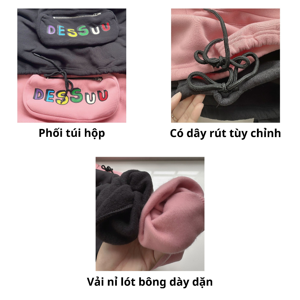 Áo khoác hoodie Dessuu nỉ lót bông túi hộp phối dây rút nhiều màu form rộng unisex nam nữ_SSSTore | BigBuy360 - bigbuy360.vn