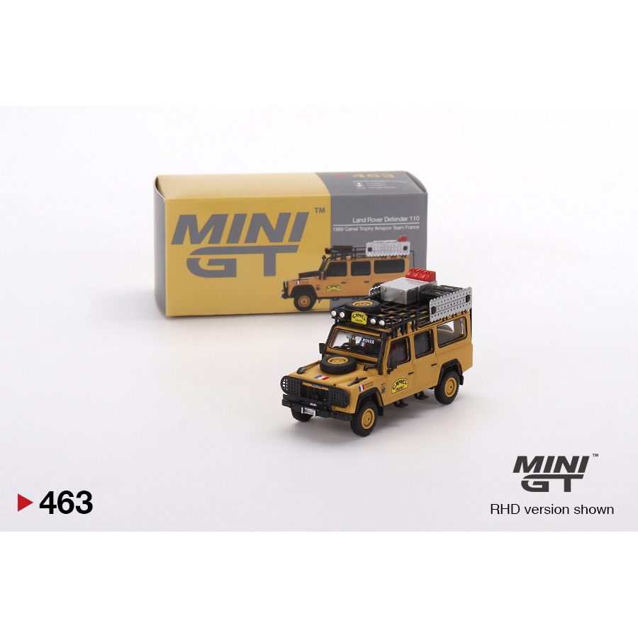 Mô hình ô tô Land Rover Defender 110 1989 Camel Trophy Amazon Team France 1/64 MiniGT MGT00463