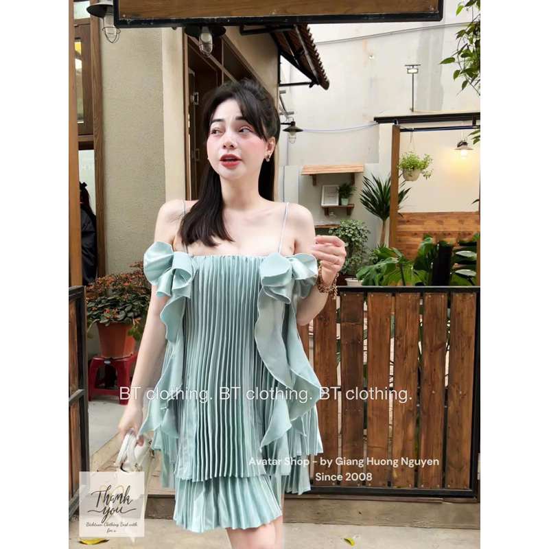 Váy 2 dây dập ly nơ ngực hàng Min