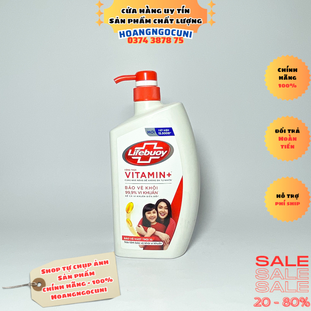 Sữa tắm Lifebuoy tinh chất vitamin chai lớn có vòi  800g đỏ bảo vệ vi khuẩn và xanh dưỡng ẩm da mẫu mới