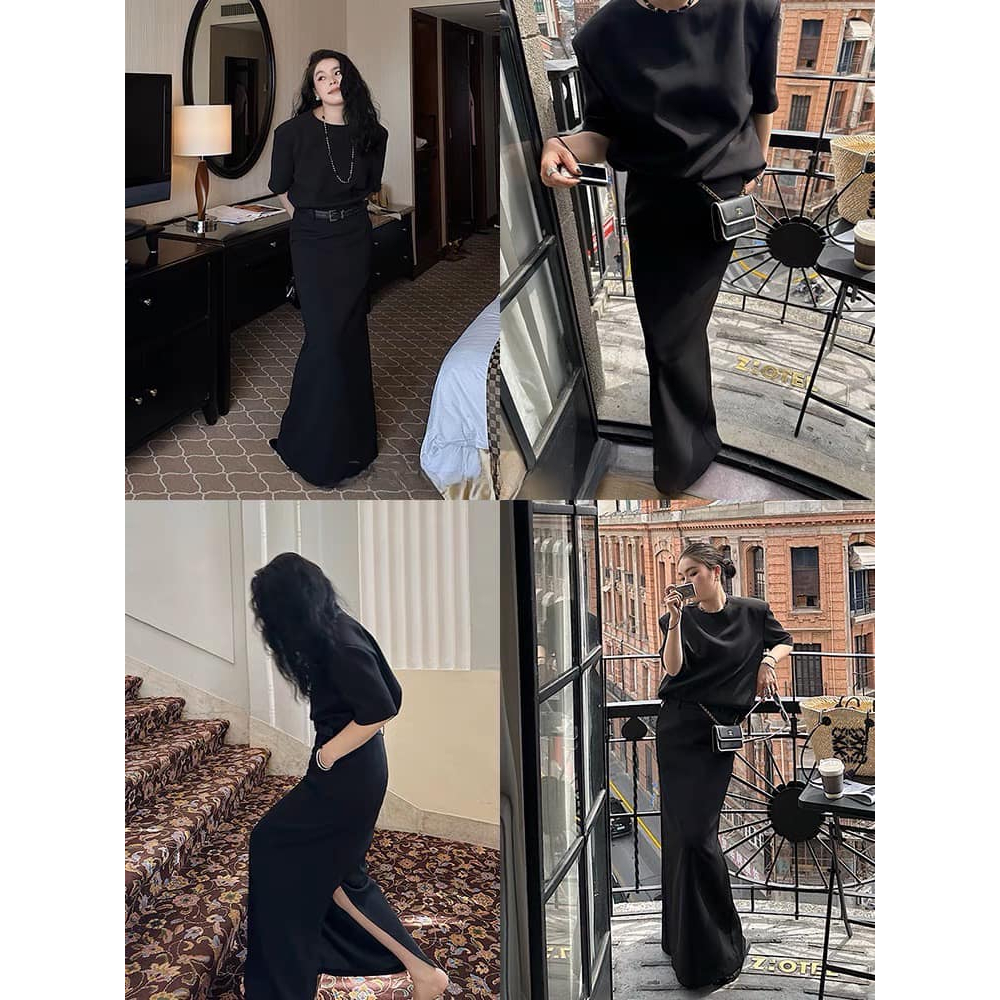 Set Áo Đôn Vai Chân Váy Dài Nhiều Màu Eclipse Clothing Công Sở Thanh Lịch Du Lịch Dạo Phố