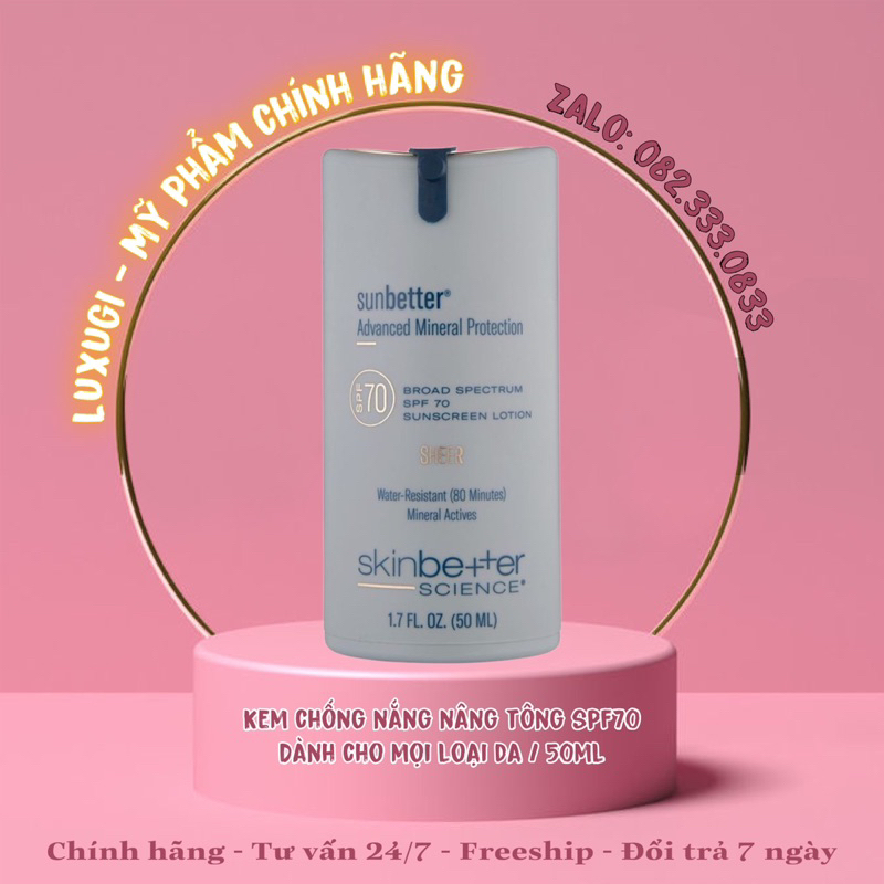 Kem Chống Nắng phổ rộng nâng tông không chứa dầu SkinBetter Sunbetter® SHEER SPF 70 Sunscreen Lotion 50ml