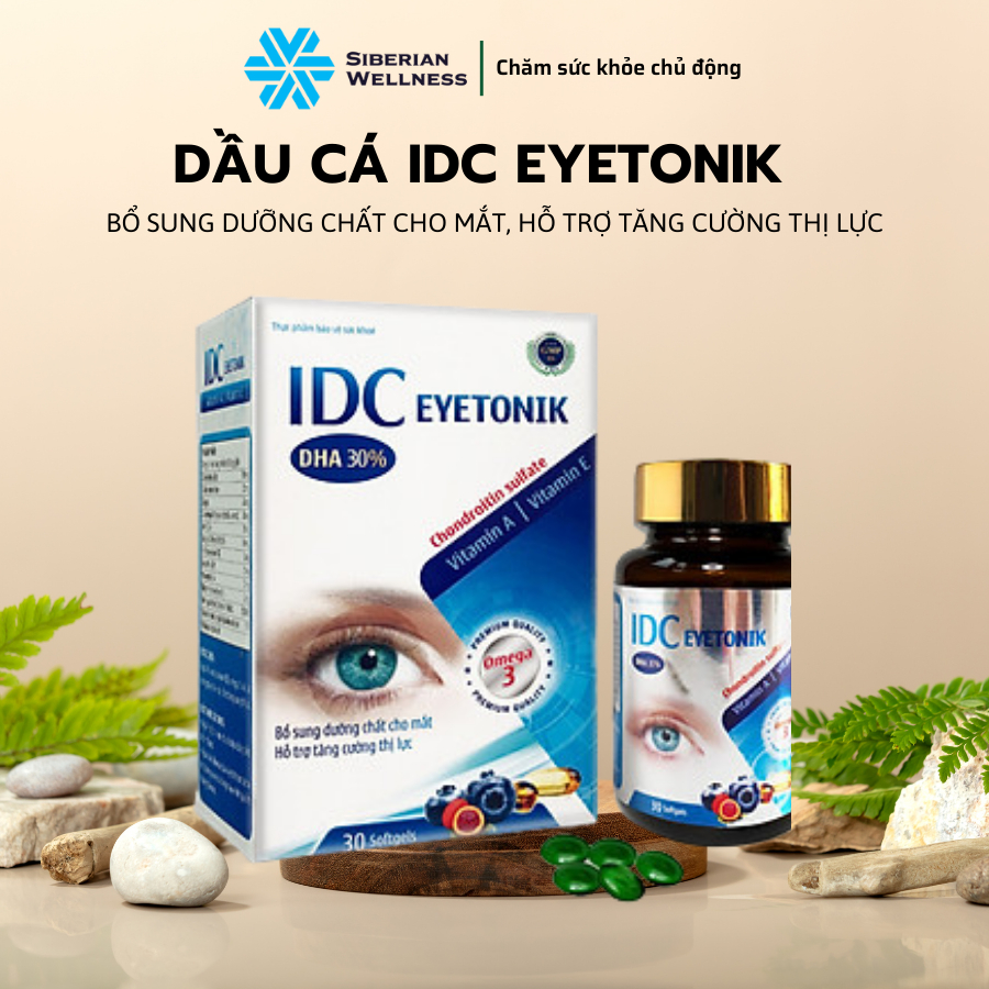Viên uống dầu cá Omega 3 bổ mắt, não, vitamin E vitamin A IDC EYETONIK, hộp 30 viên