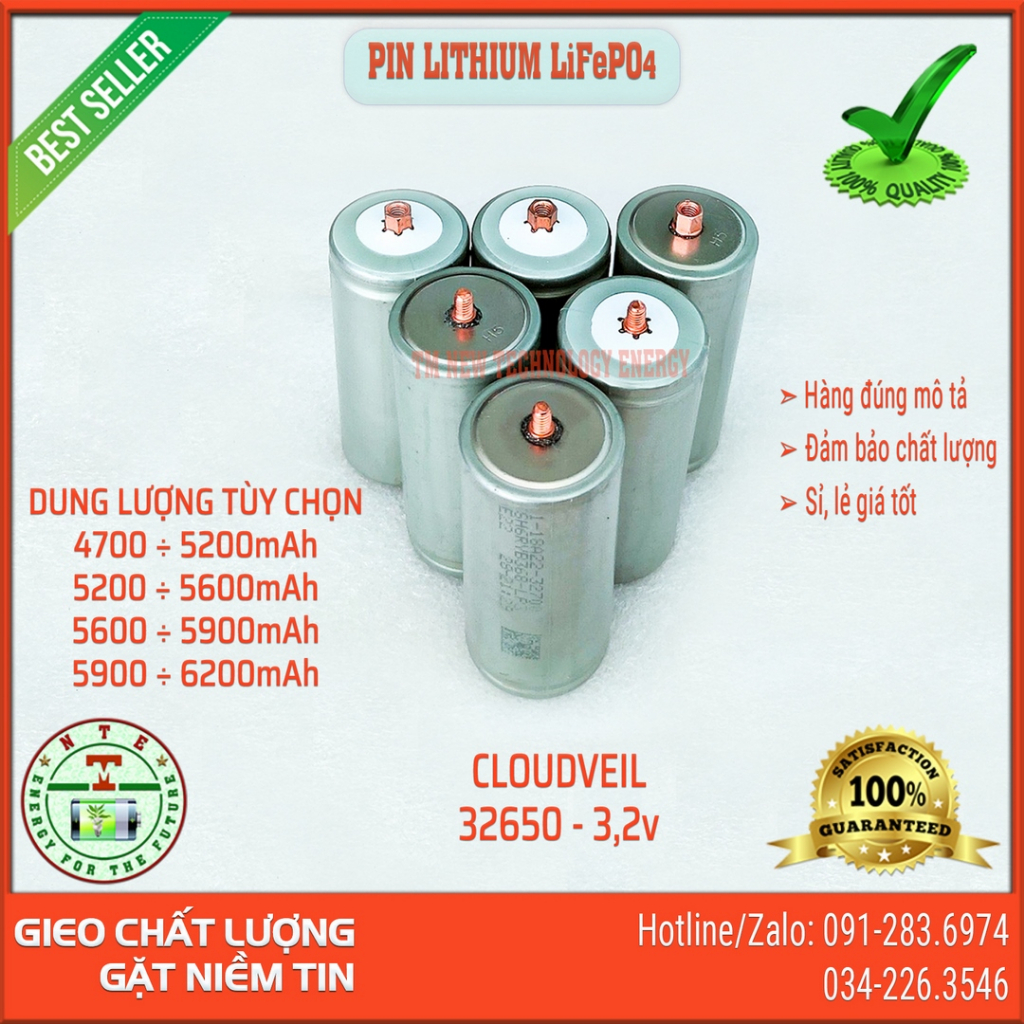 Pin Lithium iron phosphate LiFePO4 CLOUDVEIL 32650 3,2v 6000mAh