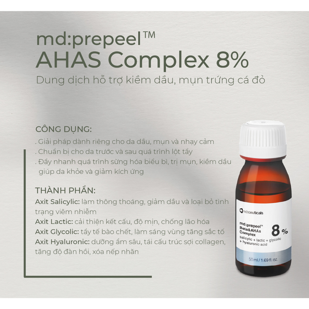 Thay Da Sinh Học Peel da Md:ceuticals Trắng Sáng, Căng Bóng & Se Khít Chân Lông, Giảm Viêm, Kiểm Soát Dầu Mụn 50ml