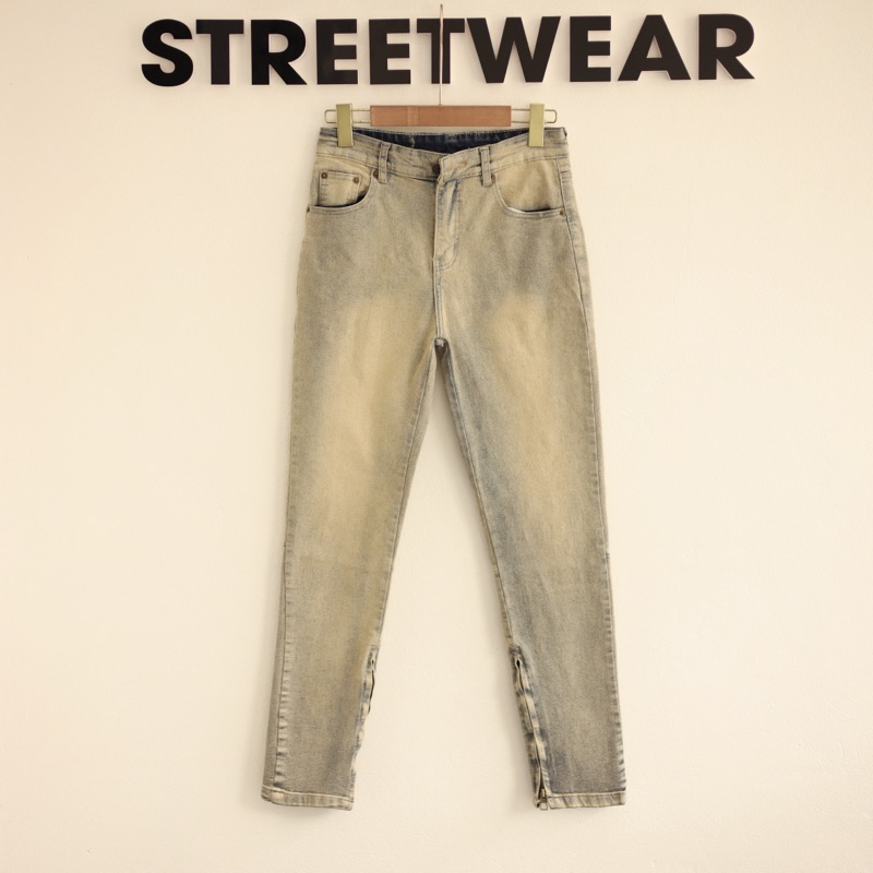 Quần jeans nam ziper dáng ôm skinny màu vàng (sk039)