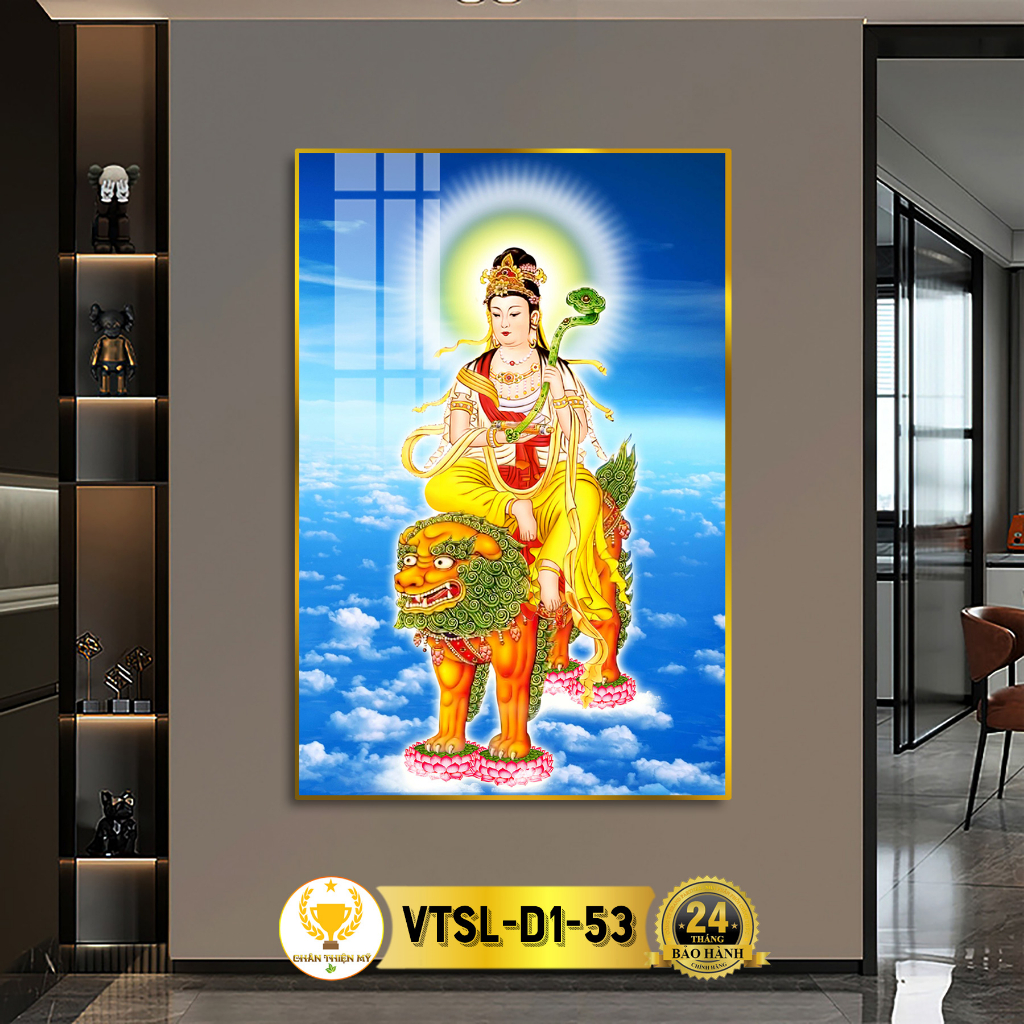 Tranh Phật Treo Tường Tráng Gương Văn Thù Sư Lợi Bồ Tát CHÂN THIỆN MỸ, Quà Tặng, Trang Trí Phòng Thờ VTSL-D1-53