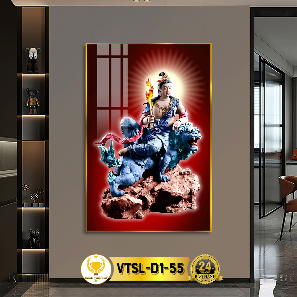 Tranh Phật Treo Tường Tráng Gương Văn Thù Sư Lợi Bồ Tát CHÂN THIỆN MỸ, Quà Tặng, Trang Trí Phòng Thờ VTSL-D1-55