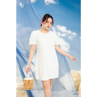 Đầm suông cổ tròn vải hoa nổi BIGSIZE (55kg đến 95kg) - 23SD18 - [BUstu Bigsize]