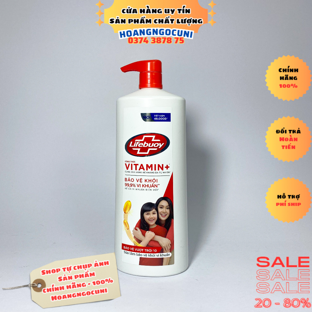 Sữa tắm Lifebuoy tinh chất vitamin chai lớn có vòi  800g đỏ bảo vệ vi khuẩn và xanh dưỡng ẩm da mẫu mới