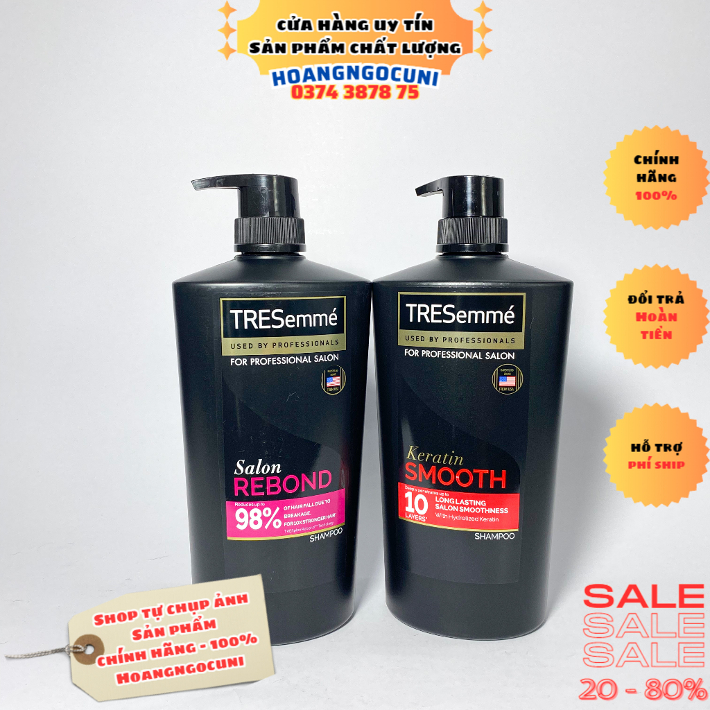 Dầu gội đầu, dầu xả Tresemmé Rebond & Keratin Smooth chai vòi 850g chính hãng chuẩn Salon