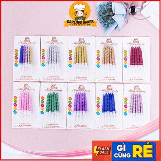 Nến Trang Trí Bánh Kem Sinh Nhật Xoắn Nhũ Vỉ 10 Chiếc, Đồ Làm Bánh Sinh Nhật, Trang Trí Bánh Gato