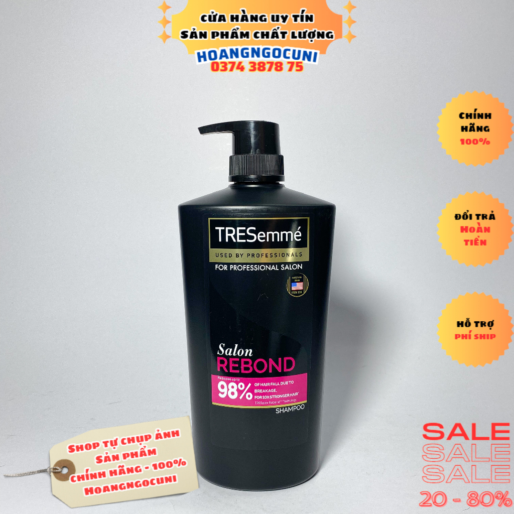 Dầu gội đầu, dầu xả Tresemmé Rebond & Keratin Smooth chai vòi 850g chính hãng chuẩn Salon