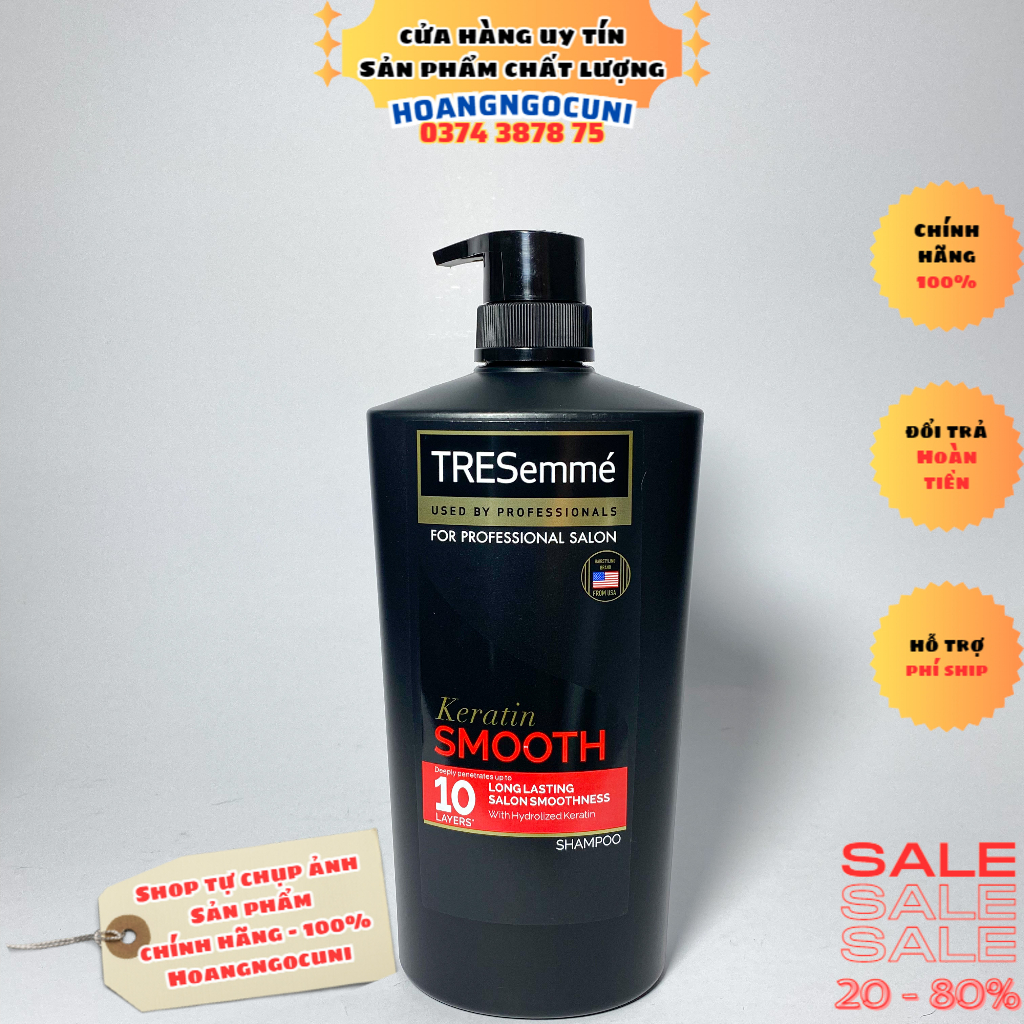 Dầu gội đầu, dầu xả Tresemmé Rebond & Keratin Smooth chai vòi 850g chính hãng chuẩn Salon