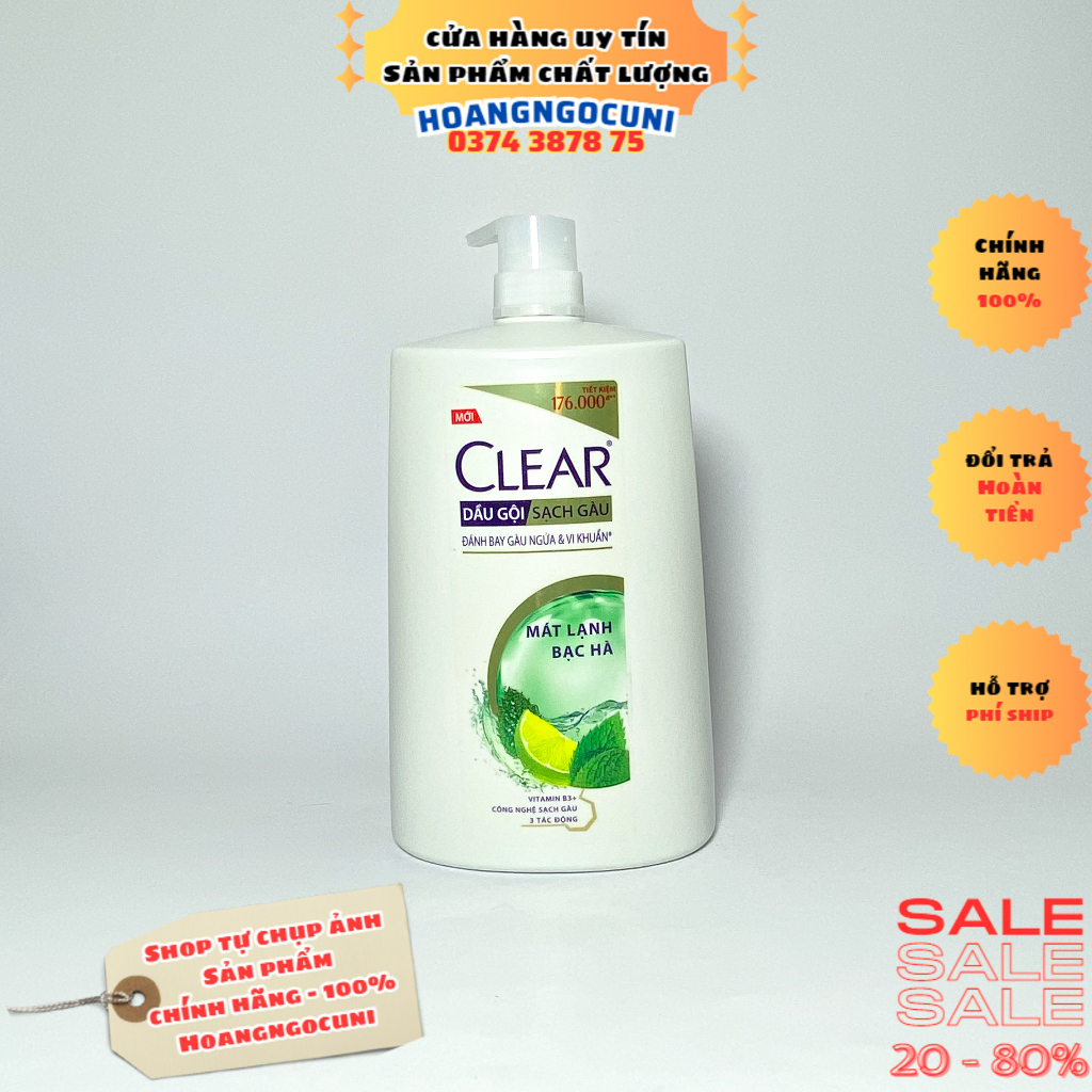 Dầu gội clear mát lạnh bạc hà chai vòi 1.4kg dung tích lớn siêu tiết kiệm giá rẻ