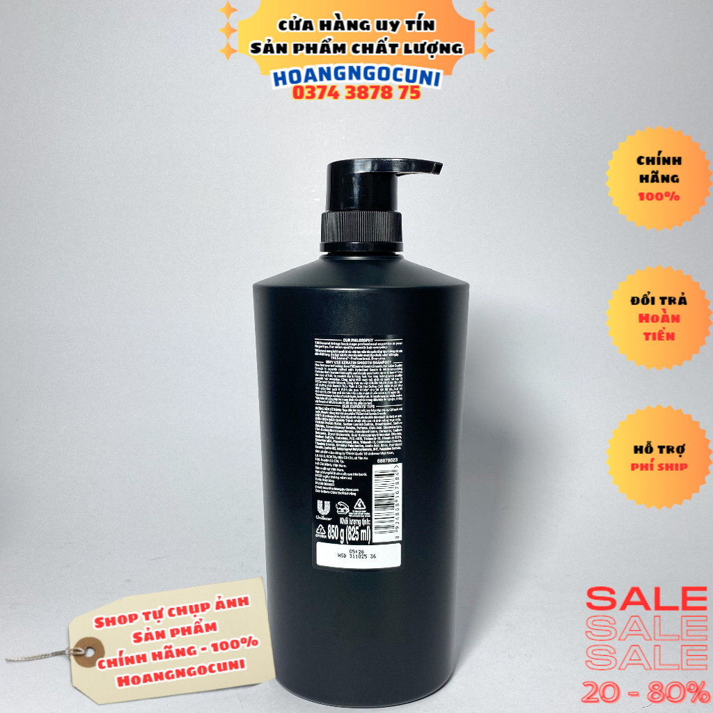 Dầu gội đầu, dầu xả Tresemmé Rebond & Keratin Smooth chai vòi 850g chính hãng chuẩn Salon