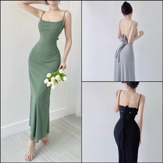 Đầm body hai dây dáng dài đuôi cá buộc nơ lưng sexy