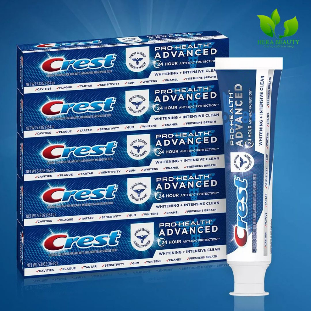 Kem đánh răng Crest Pro-Health Avanced Whitening + Intensive Clean 164g tăng cường men răng, ngăn ngừa mảng bám