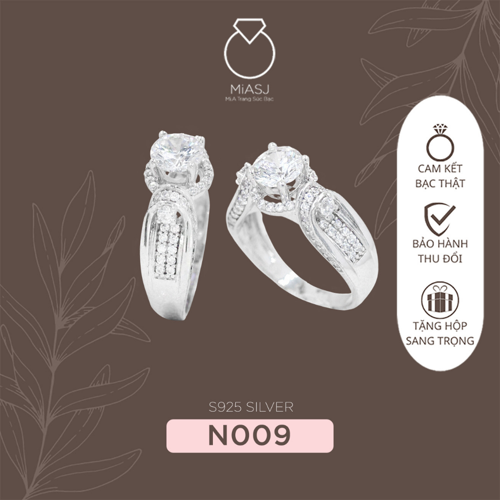 Nhẫn bạc ý 925 cao cấp hột mỹ nhân tạo Mã N009 | Mi.A Trang sức bạc