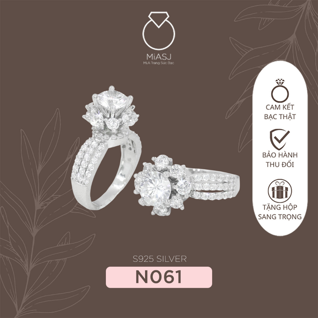 Nhẫn bạc ý 925 cao cấp hột mỹ nhân tạo Mã N061 | MIA Trang sức bạc