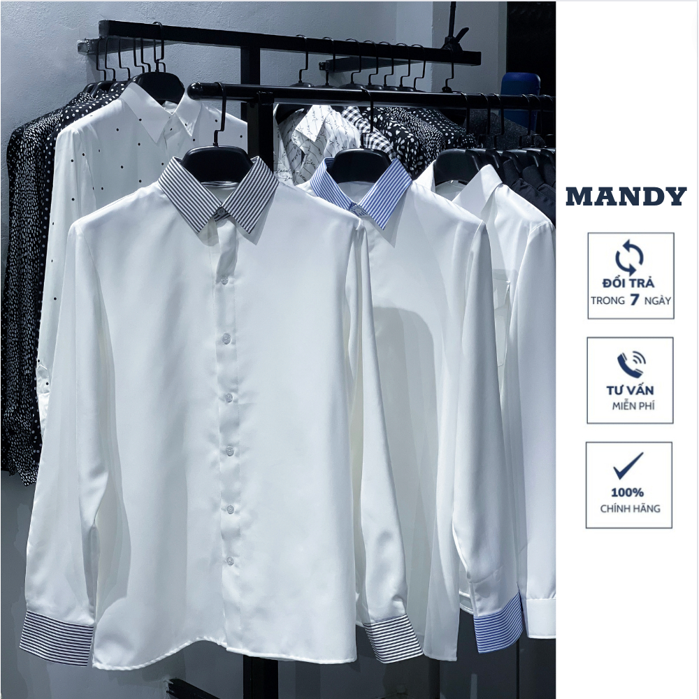 Áo sơ mi nam trắng phối kẻ sọc cổ tay áo chuẩn form MANDY - MD TRANG