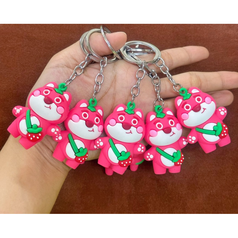 MÓC KHOÁ Nhựa Dẻo Hình GẤU DÂU LOTSO Cute-Treo Cặp-Treo BaLo Xinh Xắn