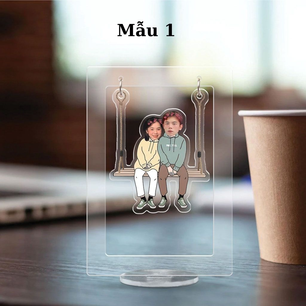 Mô hình standee lắc lư đu đu cặp đôi dễ thương quà tặng mica in theo yêu cầu