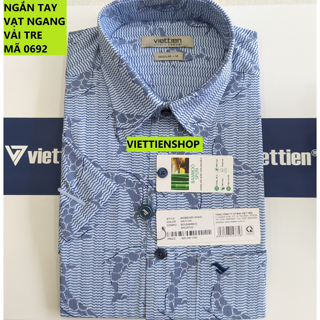 (0692 Sn 6) ÁO SƠ MI VIỆT TIẾN NGẮN TAY VẠT NGANG VẢI TRE