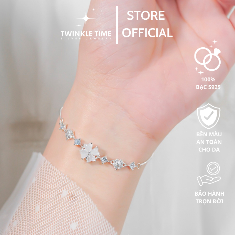 Lắc tay nữ bạc S925 Twinkle Time chính hãng cao cấp mặt hoa đính đá cá tính TT003 thu hút mọi ánh nhìn