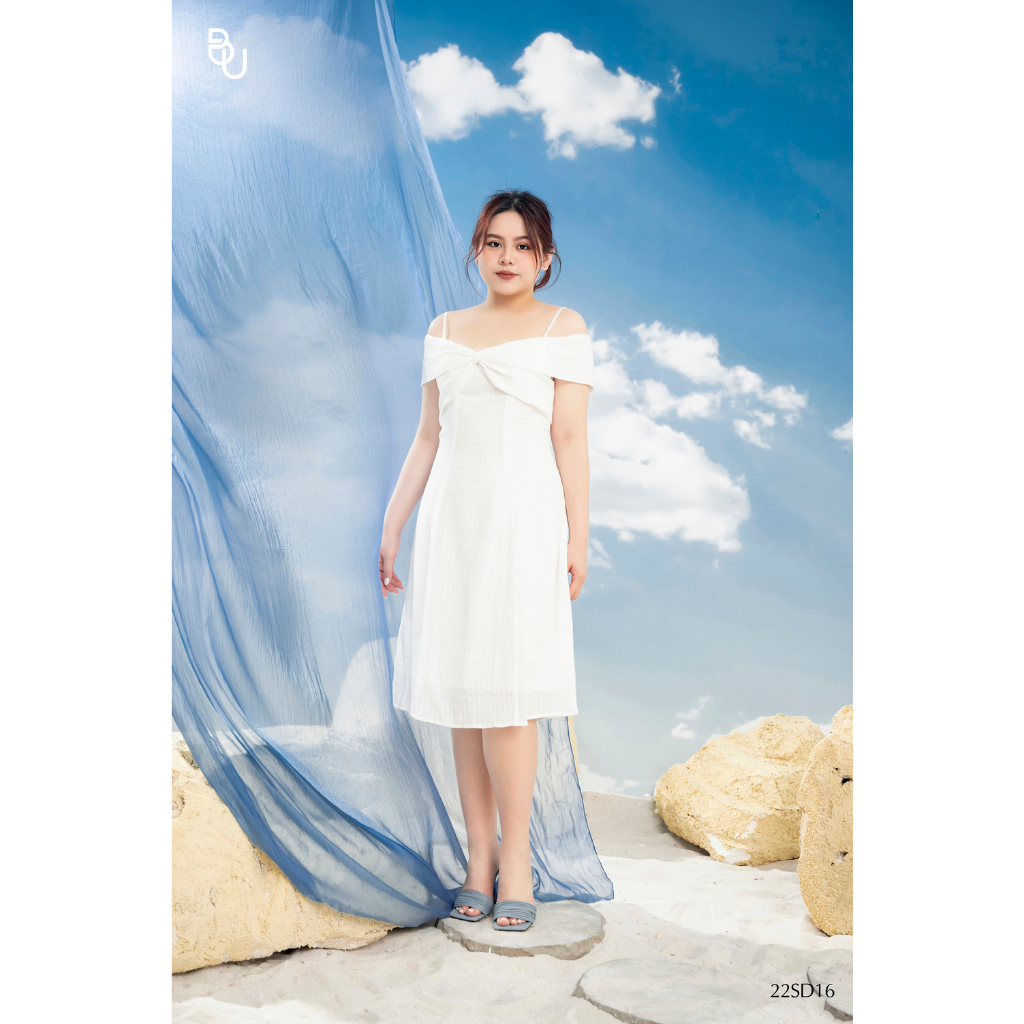 Đầm 2 dây trễ vai nơ ngực BIGSIZE  - 22SD16 -