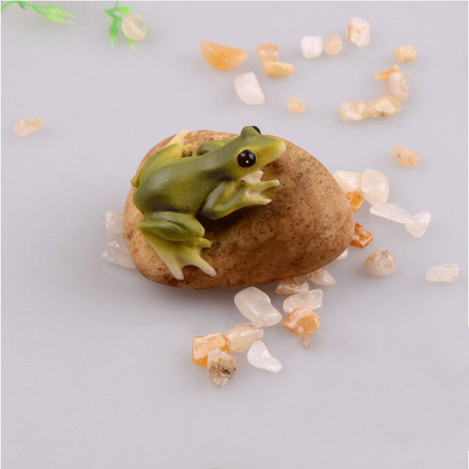 Mô hình ếch xanh trên tản đá trang trí terrarium, tiểu cảnh bán cạn