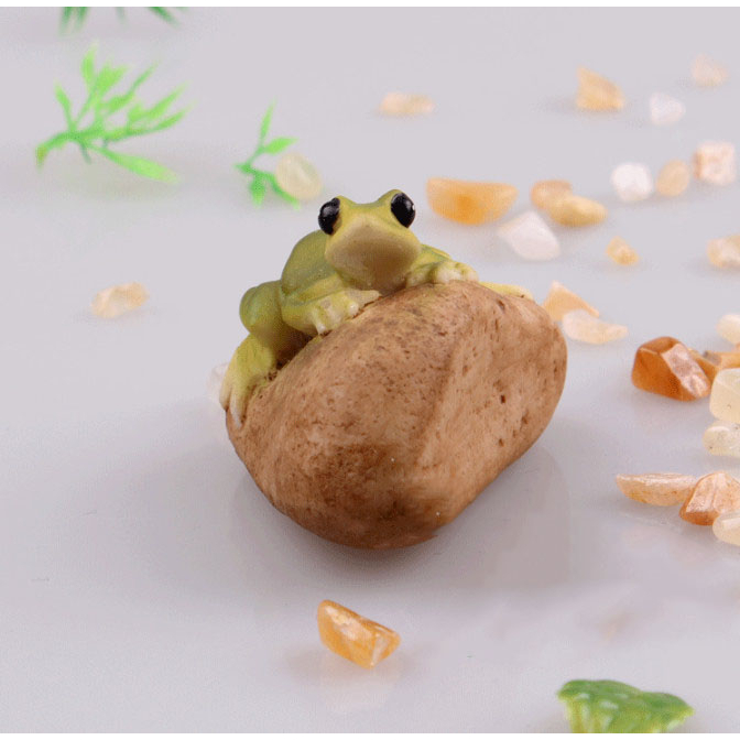 Mô hình ếch xanh trên tản đá trang trí terrarium, tiểu cảnh bán cạn