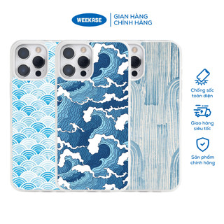 Ốp lưng iPhone viền đen, trắng chống sốc chống va đập Weekase in hình sóng xanh - Màu in cực bền