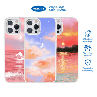 Ốp lưng iPhone viền đen, trắng chống sốc chống va đập Weekase in hình hoàng hôn 2 - Màu in cực bền