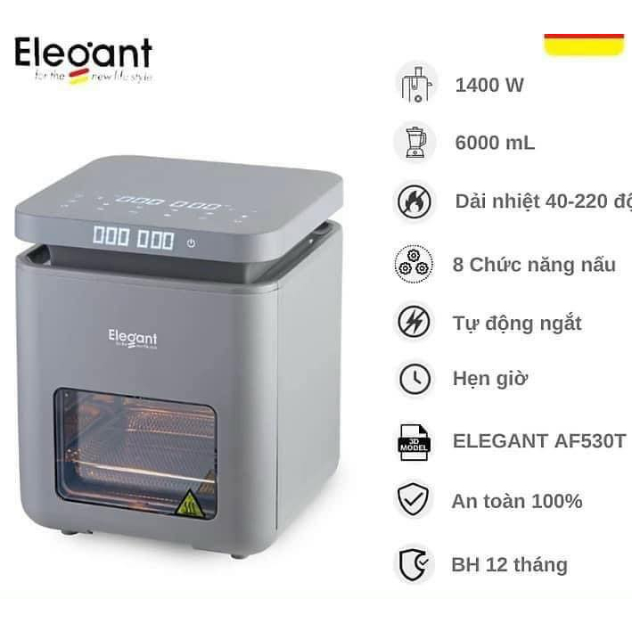 Nồi chiên không dầu Elegant Air Fryer Oven AF530TW dung tích 6L, nhập Đức