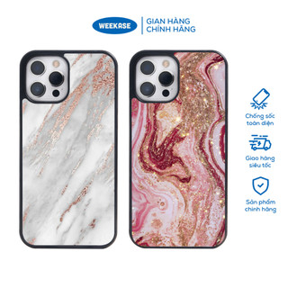 Ốp lưng iPhone viền đen, trắng chống sốc chống va đập Weekase in hình Marble - Màu in cực bền