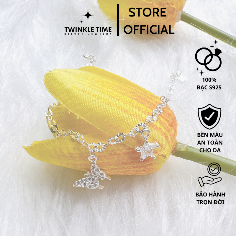 Vòng tay bạc nữ cao cấp Twinkle Time hình hồ điệp đính đá mix ngôi sao cao cấp TT016 thu hút mọi ánh nhìn