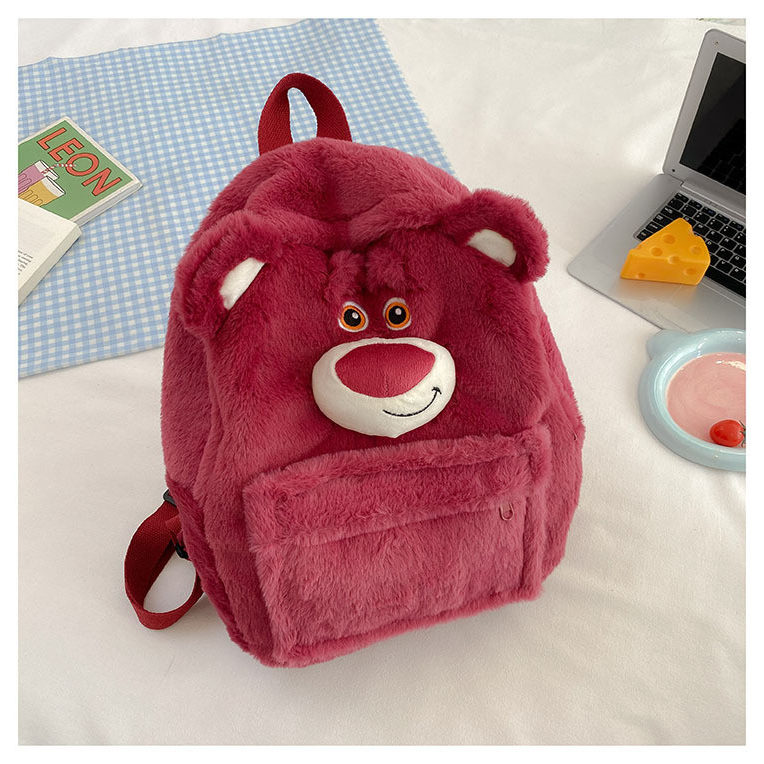 Balo gấu dâu size lớn lông mịn cao cấp, Balo đeo vai đi học Lotso dễ thương _ TingTing