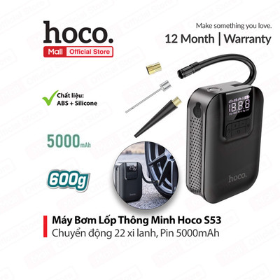 Máy Bơm Lốp Cầm Tay Thông Minh Hoco S53 Pin 5000mAh trọng lượng 600g, hỗ trợ bốn chế độ ô tô, xe máy, xe đạp và bóng rổ
