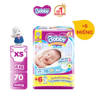 Tã dán bobby xs70 cho bé sơ sinh đến 5kg - tặng 6 quần bobby size s