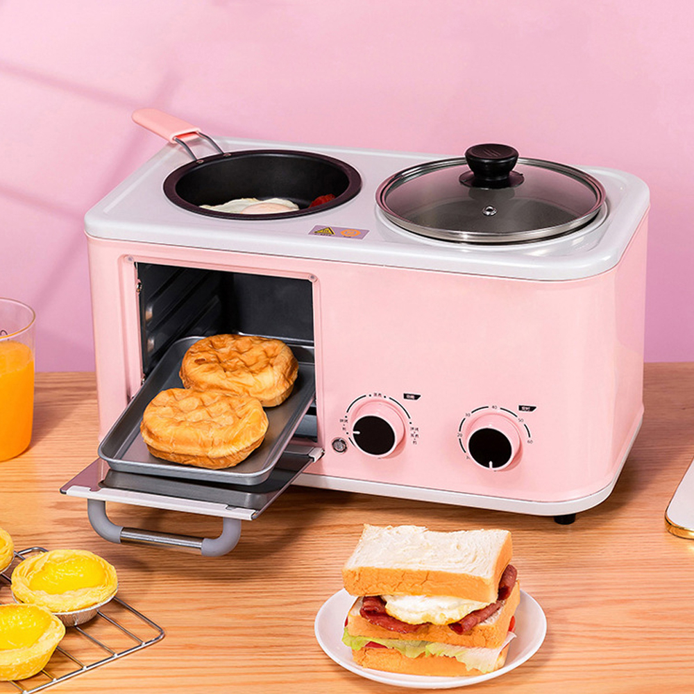 Máy Nướng Bánh Mì Sandwich Màu Hồng 4in1 Tích hợp Đun, Hấp, Chiên rán, Lò vi sóng