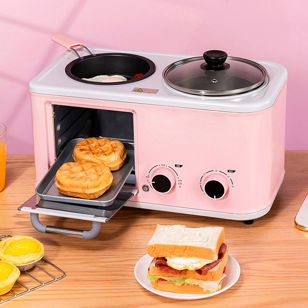 Máy Nướng Bánh Mì Sandwich Màu Hồng 4in1 Tích hợp Đun, Hấp, Chiên rán, Lò vi sóng