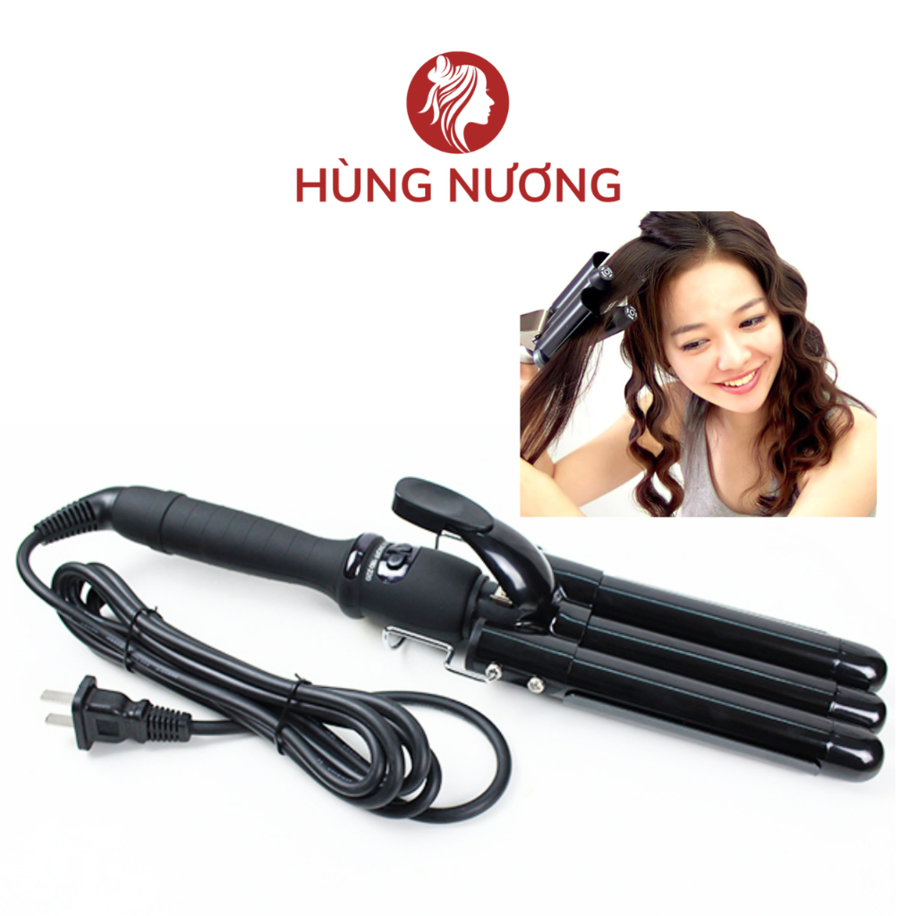 Máy uốn tóc 3 trục dập sóng nước làm tóc đẹp chuẩn salon tóc, uốn sóng nước lượn sóng đủ size chống bỏng bảo vệ tóc