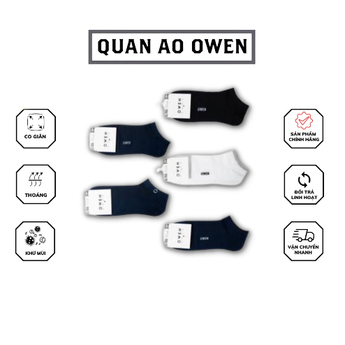 Tất Nam OWEN Cổ Ngắn Chất Liệu Vải Co Giãn Thoáng Mát Thấm Hút Mồ Hôi Tốt Với Gam Màu Trung Tính Dễ Phối Đồ